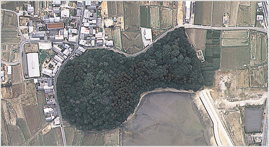 写真：巨大な墳丘を持つ王の墓（奈良県箸墓古墳）