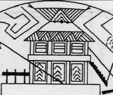 家型文鏡に描かれる高床建築の写真