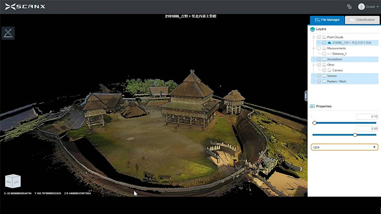 三次元スキャンデータを基に作られた北内郭の3Dモデルの写真