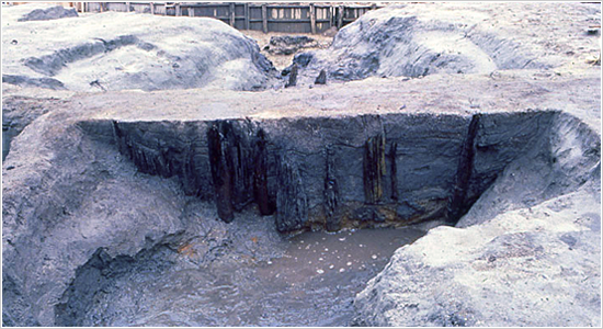 写真：福岡県板付遺跡出土の井堰